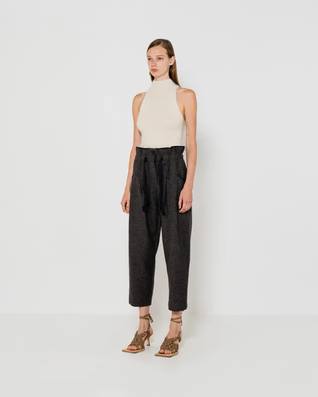 MM6 Maison Margiela Navy Belted Paperbag Trousers MM6 Maison Margiela