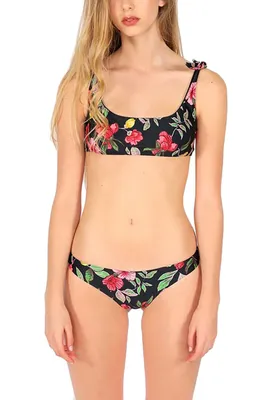 Bikini Top Pukas KNOT TEE Black Flower