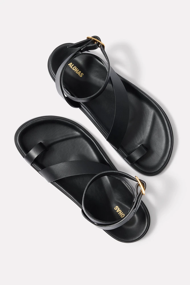 Myles Black Leather Sandals