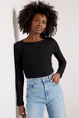 Long Sleeve Textured Boatneck Top