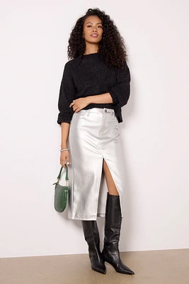 LEATHER LIKE MIDI SKIRT