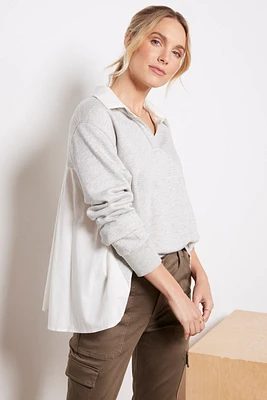 Poplin Mix Collar Sweatshirt