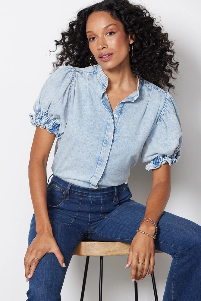 Pleated Puff Sleeve Top