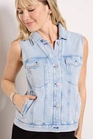 Knit Denim Moto Vest