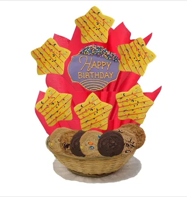 Happy Birthday Cookie Basket 2 or 7 Sugar Cookies