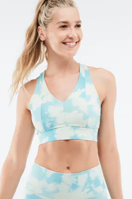 Fabletics On-The-Go Midi Medium Impact Sports Bra Womens Cloudburst/Silk Logo Size XXS