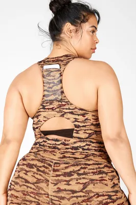 Fabletics On-The-Go Midi Medium Impact Sports Bra Womens Cacao Tigress/Cacao Logo plus Size 4X