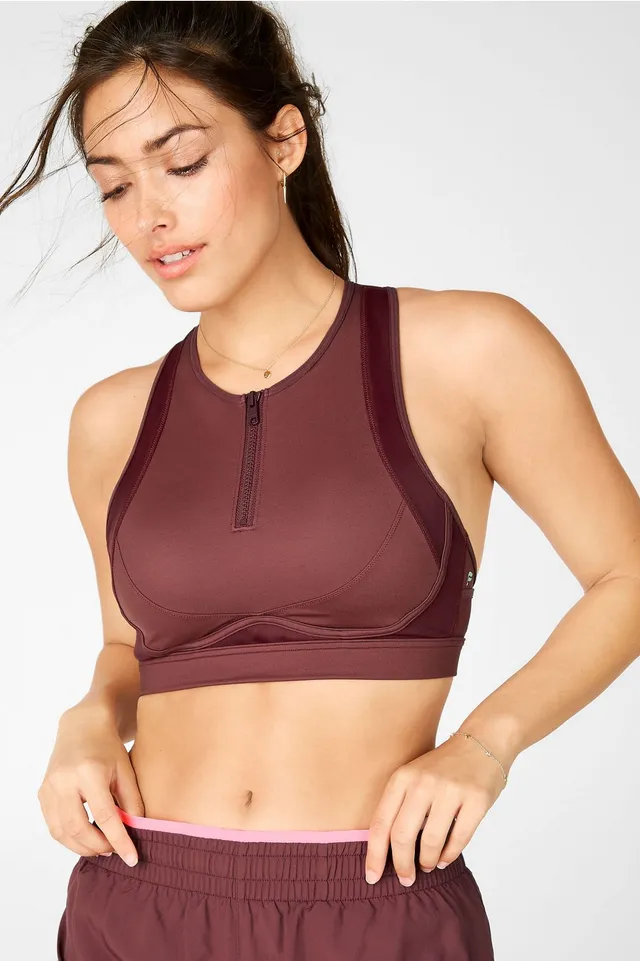 Fabletics Blare Zip Front High Impact Sports Bra Womens Rust Size