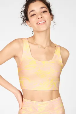 Fabletics Harlow Reversible Medium Impact Sports Bra Womens Marble/Lemon Crme Size XXS