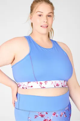 Fabletics Claire Midi Medium Impact Sports Bra Womens Crystal Blue/White Bloom plus Size 4X