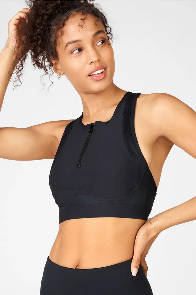 fabletics blare zip-front high impact sports bra black size small 