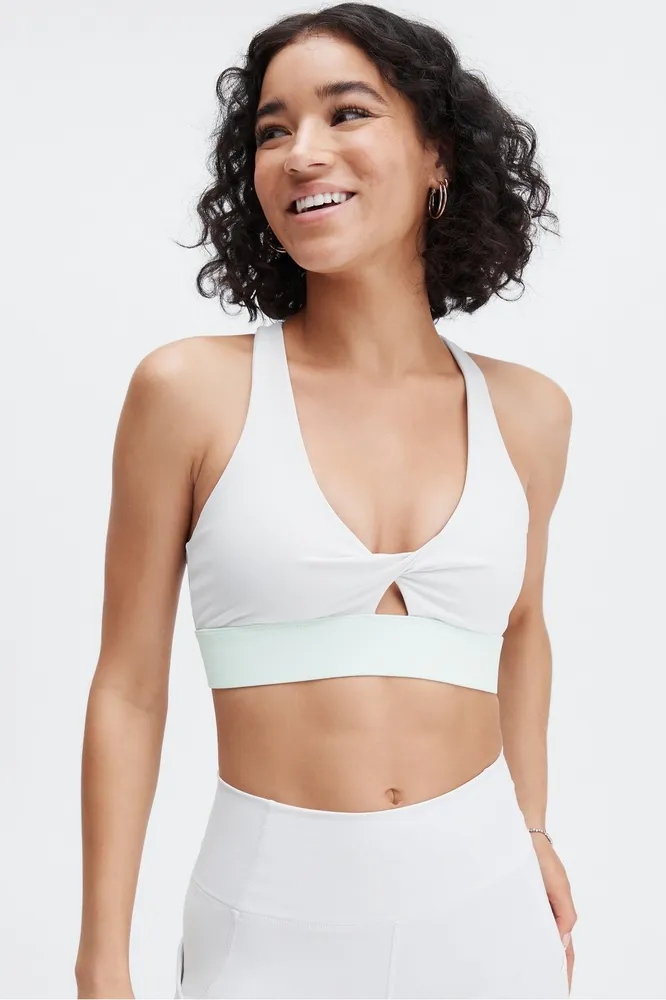 FABLETICS Soft Grey/Ice Cube Oasis Twist Front Padded Sports Bra