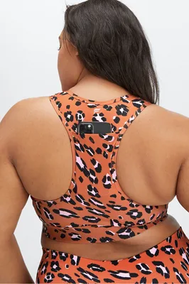 Fabletics On-The-Go Midi Medium Impact Sports Bra Womens Desert Leopard  Size