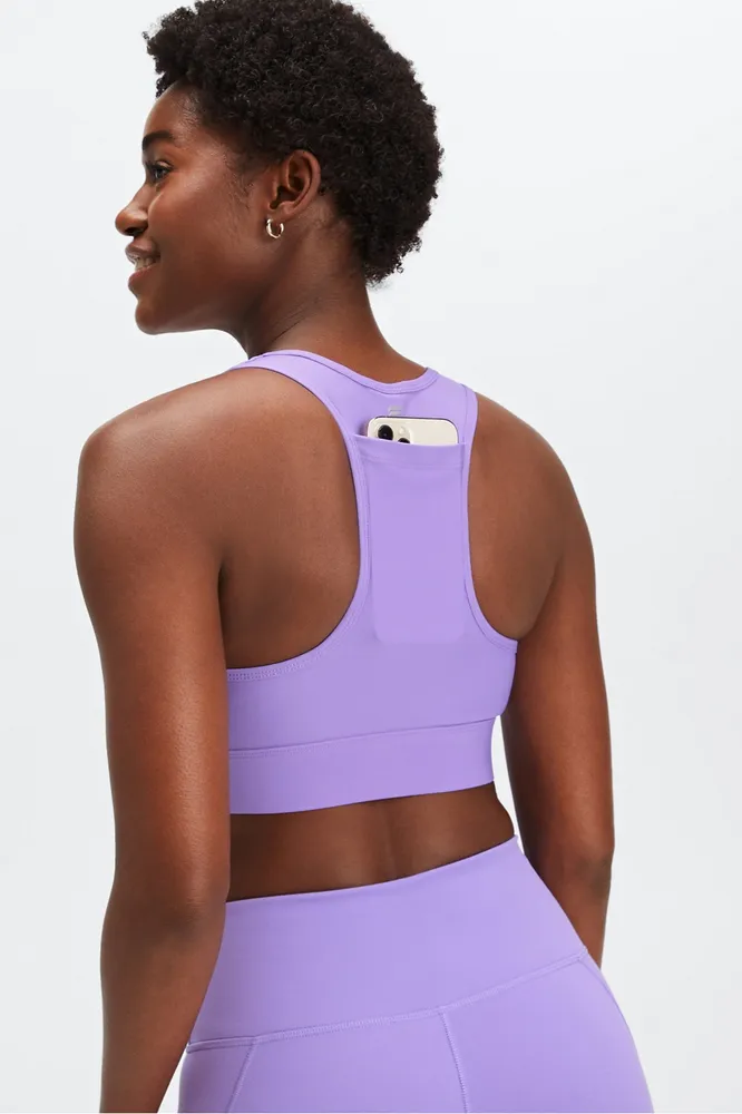 Fabletics On-The-Go Medium Impact Sports Bra Womens purple Size XL