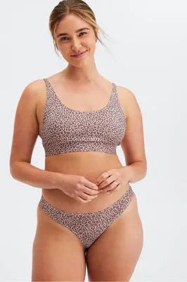 Fabletics Fine Touch Scoop Neck Bralette Womens Dusty Rosette Leopard Spot Size