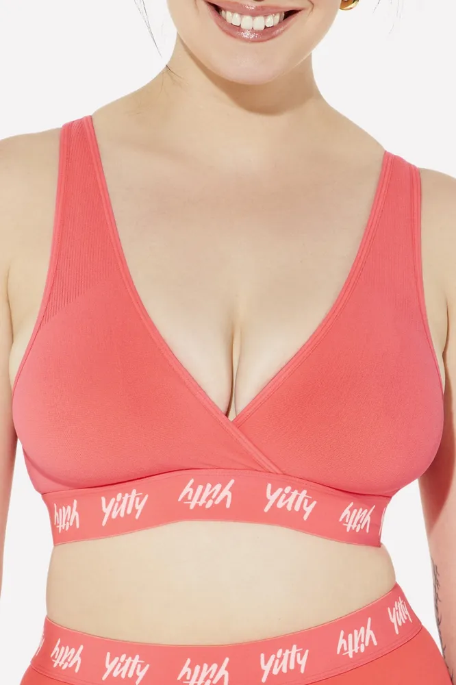 Fabletics Major Label Smoothing Cross-Front Bralette Womens Neon Pussy Pink  Size