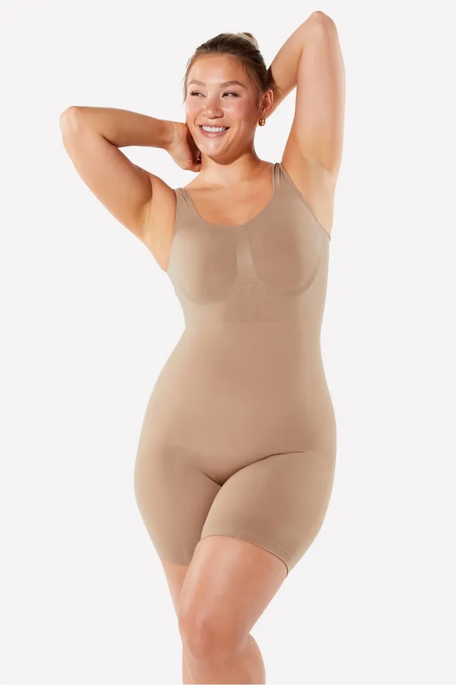 Fabletics Nearly Naked Shaping Mid Thigh Bodysuit Womens taupe Size
