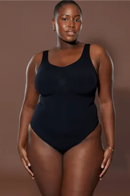 Fabletics Nearly Naked Shaping Thong Bodysuit Womens taupe plus Size 1X/2X