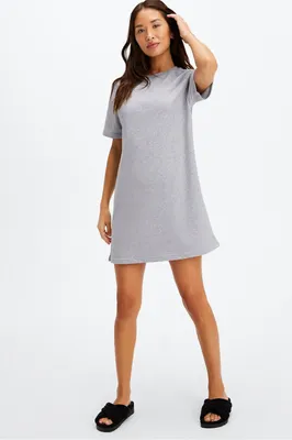Fabletics Terry Short-Sleeve Mini Dress Womens Classic Grey Heather Size