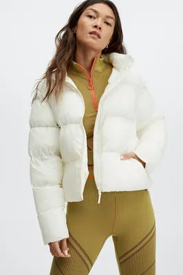 Fabletics Yellow Wonder Velour Cropped Puffer Jacket in 2024