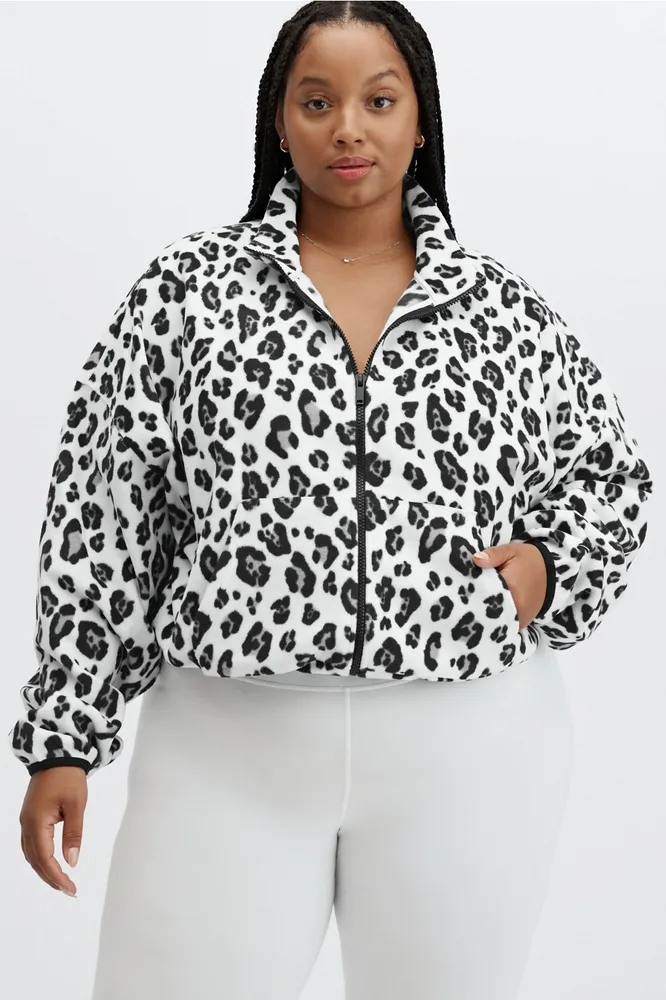 Fabletics Rayne Printed Polar-Fleece Pullover Womens Large Snow Leopard  plus Size 3X