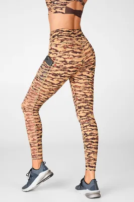 Fabletics On-the-Go High-Waisted Mesh Legging Womens Cacao Tigress Size XXS