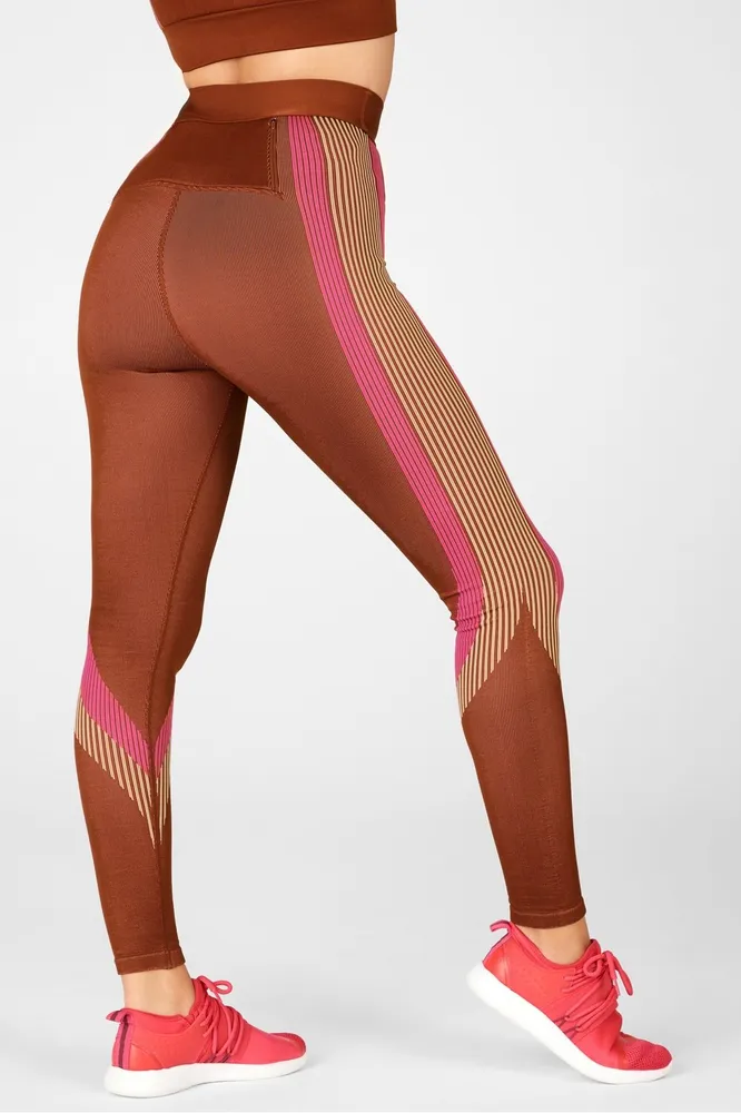 Fabletics Ultra High-Waisted Seamless Stripe Legging Womens Java/Tapioca/ Plush Pink Size XS