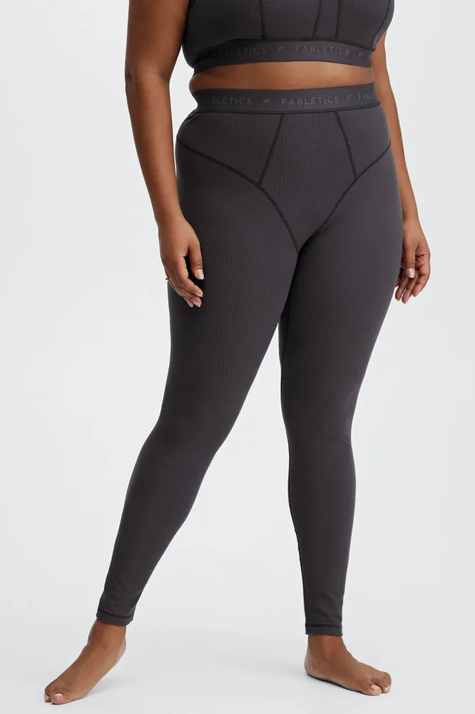 Fabletics Fabletics Waffle High-Waisted Legging Womens Pewter/Pewter Logo  plus Size 3X