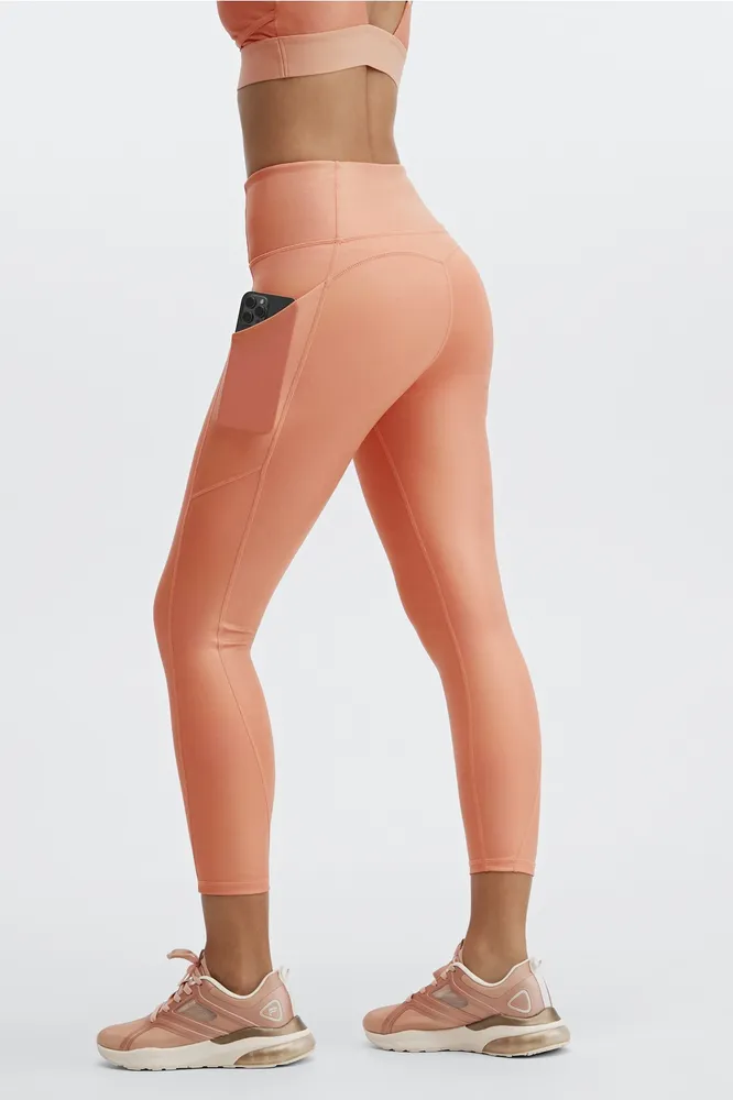 Fabletics High-Waisted Pocket Iridescent Luxe 7/8 Womens orange Size