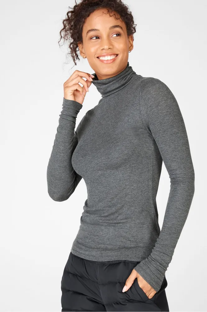 Fabletics Jess Long-Sleeve Turtleneck Top Womens Black Heather Size XXS