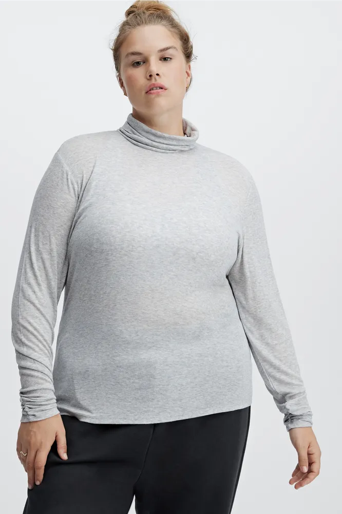 Fabletics Jess Long-Sleeve Turtleneck Top Womens Light Grey