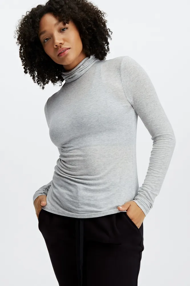 Fabletics Jess Long-Sleeve Turtleneck Top Womens Light Grey Heather Size  XXS