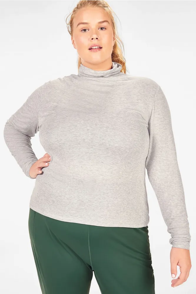 Fabletics Jess Long-Sleeve Turtleneck Top Womens Light Grey Heather plus  Size 1X