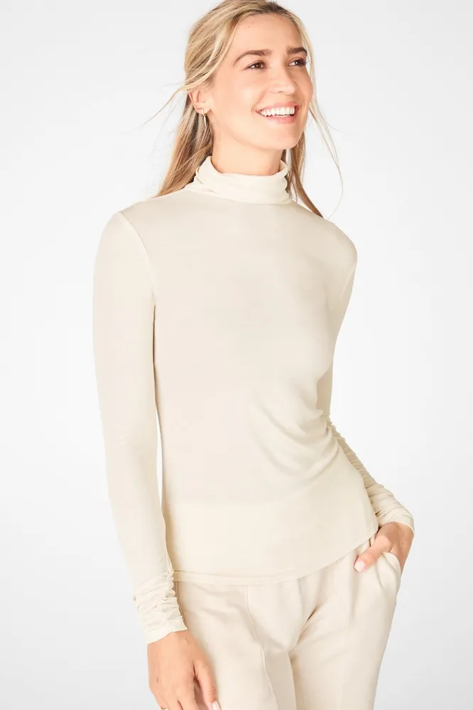 Fabletics Jess Long-Sleeve Turtleneck Top Womens Light Grey Heather Size  XXS
