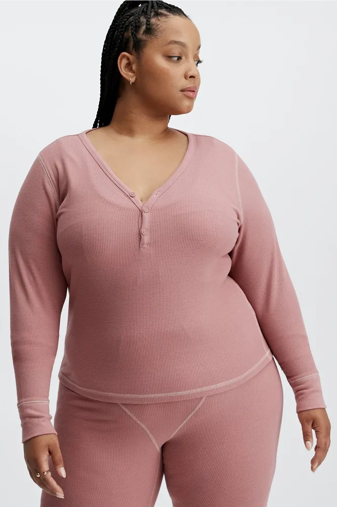 Fabletics Long-Sleeve Waffle Henley Womens plus Size