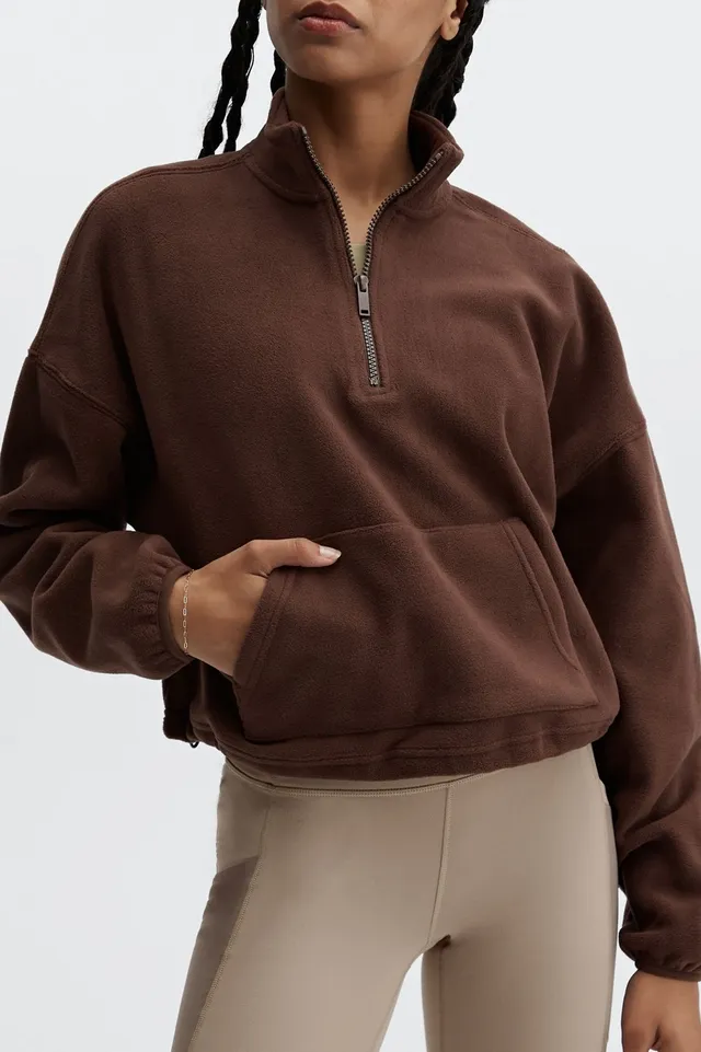 Fabletics Rayne Polar Fleece 1/4 Zip Womens Chicory Coffee Size