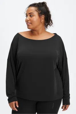 Fabletics Eco Sleek Knit Boat Neck Pullover Womens black plus Size 3X