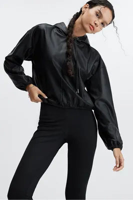 Fabletics Vegan Leather Hoodie Womens black Size