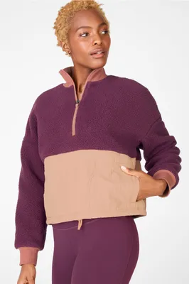 Fabletics Mallory Fleece Pullover Womens Burgundy/Mahogany/Driftscape Size