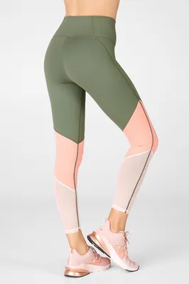 Fabletics Zone High-Waisted 7/8 Womens Safari/Blossom/Pearl Pink Size