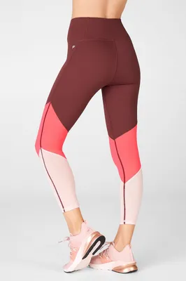 Fabletics Zone High-Waisted 7/8 Womens Rust/Desert Rose/Pearl Pink Size