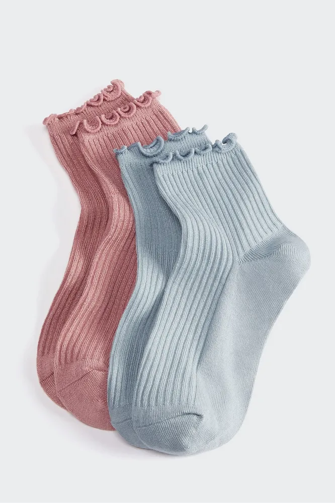 Fabletics 2-Pack Cloud Seamless Lettuce Edge Sock 4 Womens Bluestone/Pink  Canyon Size Osfm