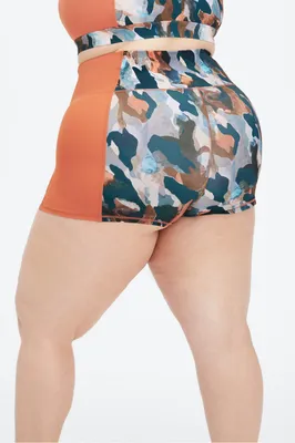 Fabletics High-Waisted Swim Short Womens Paintbrush Camo/Sequoia plus Size 3X