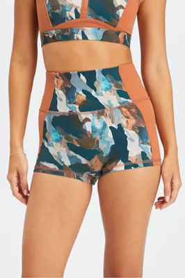 Fabletics High-Waisted Swim Short Womens Paintbrush Camo/Sequoia Size