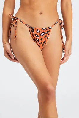 Fabletics High-Cut String Bikini Bottom Womens Burnt Ochre Wavy Leo Size