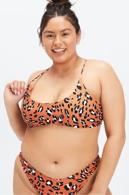 Fabletics Scoop Neck Bikini Top Womens Burnt Ochre Wavy Leo plus Size 3X