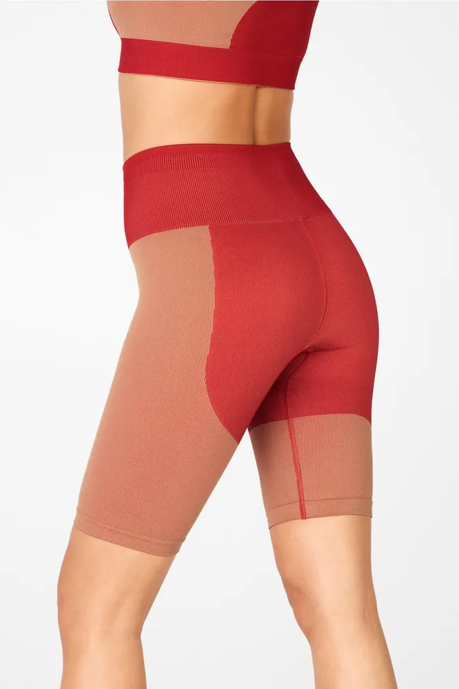 Fabletics High-Waisted Seamless Block Short Womens Haute Red/Maplewood Size