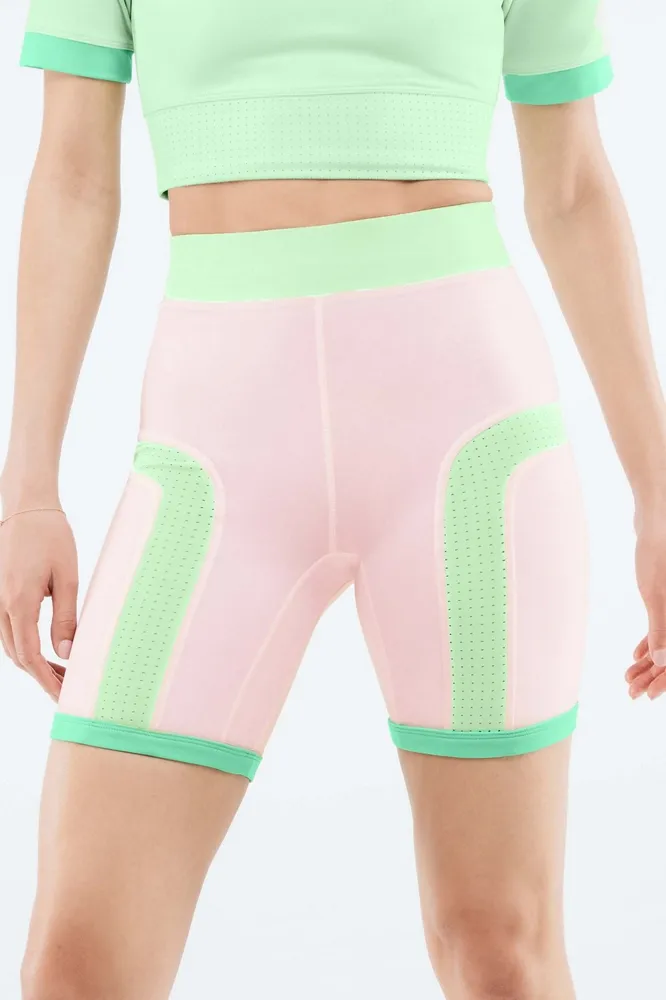 Fabletics High-Waisted Motion365 Color Block Shorts Womens Pixie/Tropical  Water/Aloe Size