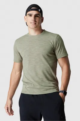 Fabletics Men The Front Row Tee male Dusty Sage Heather Size XS