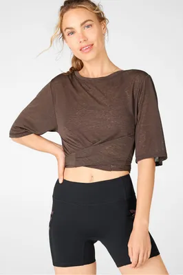 Fabletics Ryan Short-Sleeve Tie Up Tee Womens Cacao Size XXS